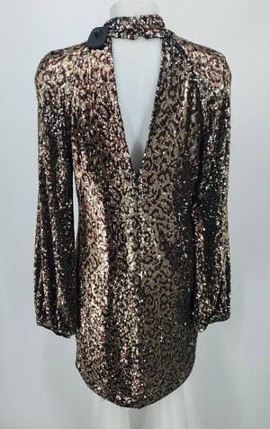 MILLY Gold Brown Sequined cut out Longsleeve Size 10  (M) Dress