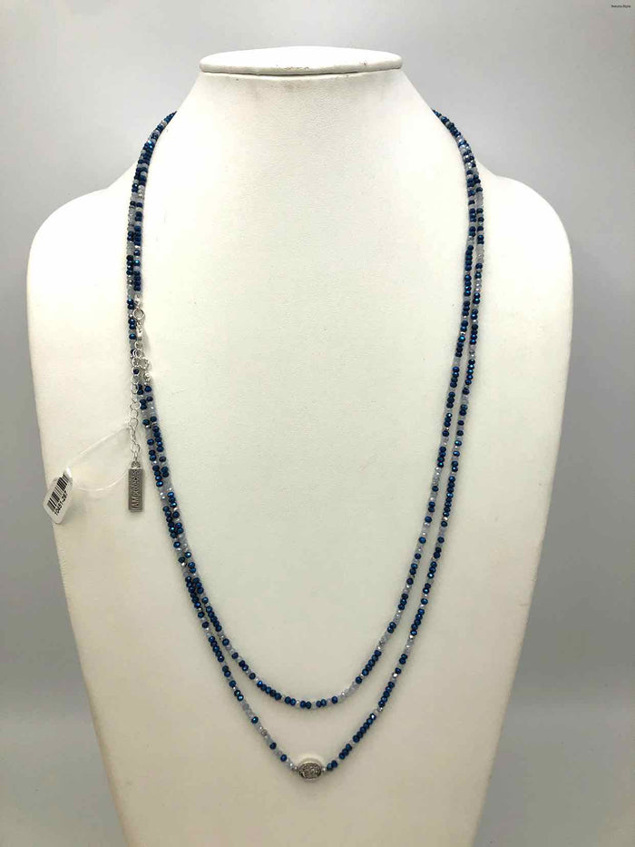 MY SAINT MY HERO Blue Silvertone "Crystal" Beaded 60" Necklace