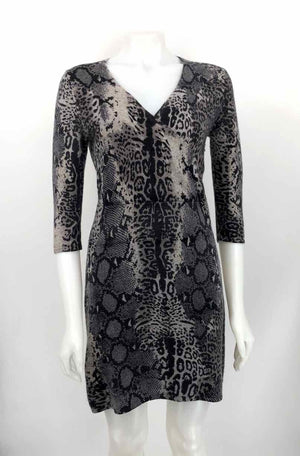 NEIMAN MARCUS Gray Black 100% Cashmere Reptile Pattern 3/4 Sleeve Dress