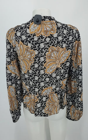 A.L.C. Yellow Black & White Silk Print Longsleeve Size 4  (S) Top