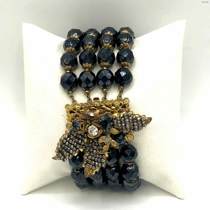 DE MARIO Black Gold Beaded Vintage Beaded Multi-Strand Bracelet