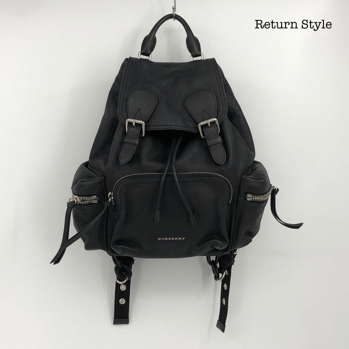 BURBERRY Black Silver Leather Pre Loved Backpack