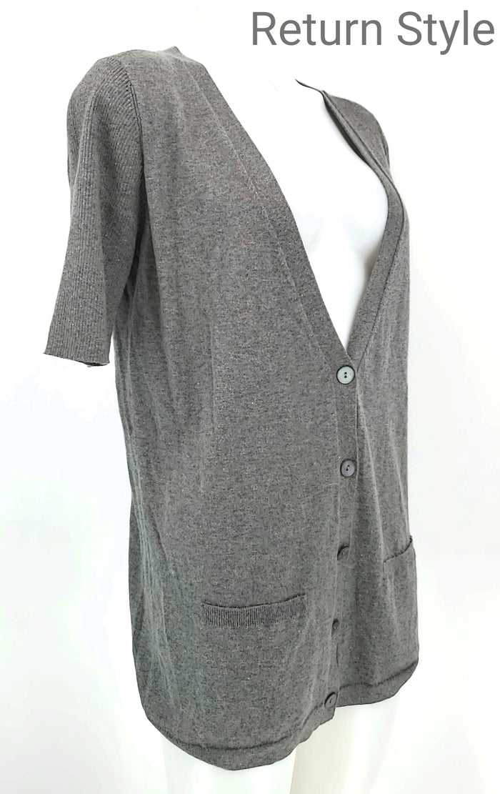 EILEEN FISHER Gray Cotton & Cashmere Cardigan Short Sleeves Size X-SMALL Sweater