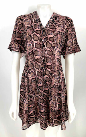 ALL SAINTS Pink Black Multi Reptile Print Short Sleeves Size 8  (M) Dress