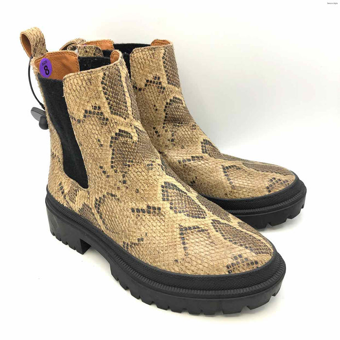 LUCKY BRAND Tan Brown Leather Reptile Pattern Ankle Boot Shoe Size 8 Boots