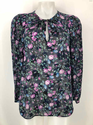 REBECCA TAYLOR Navy Purple Multi Floral Longsleeve Size 6  (S) Top