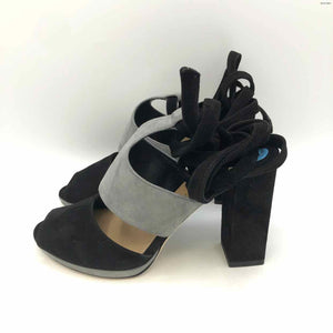 TAMARA MELLON Black Gray Suede Made in Italy Ribbon Heels Shoes