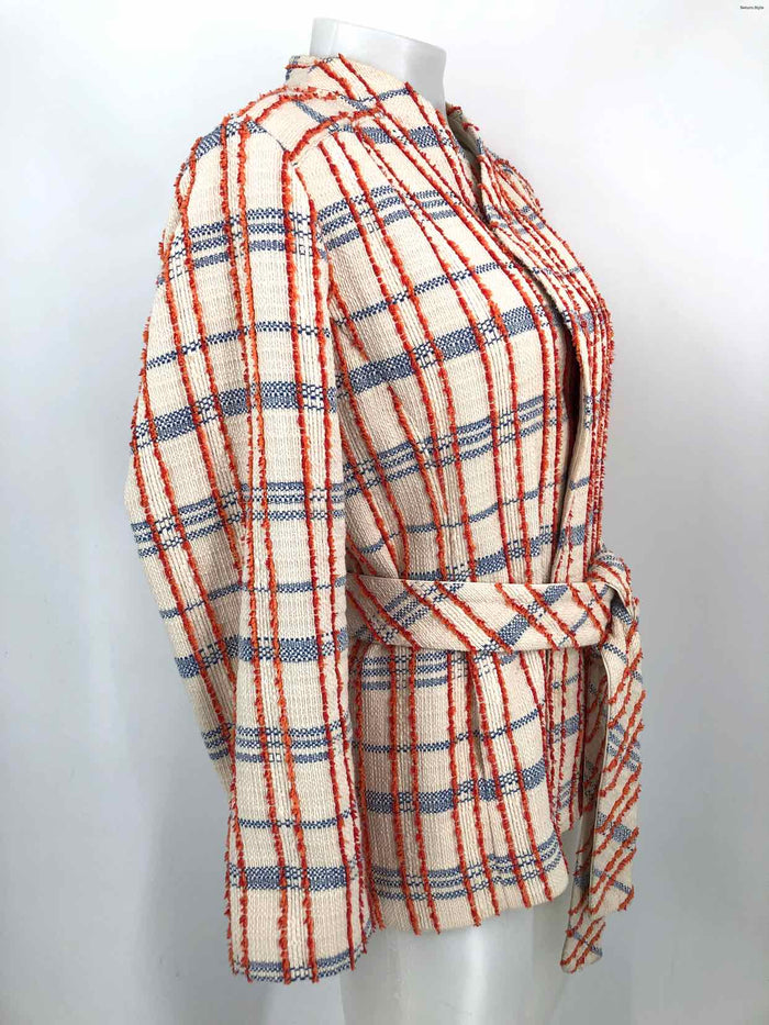 CHICO'S Orange Blue Tweed Plaid Women Size Chicos 1 (M) Jacket