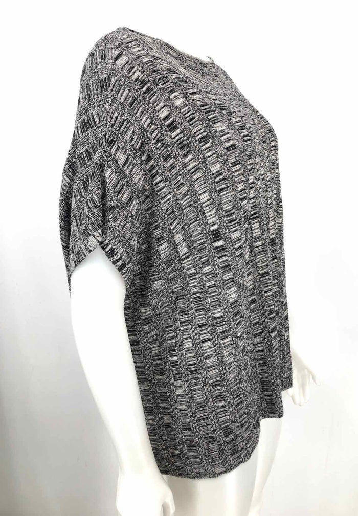 EILEEN FISHER White Black Knit Print Short Sleeves Size X-LARGE Top