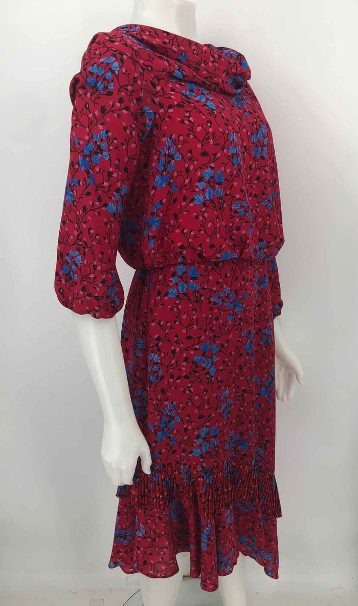 SALONI Red & Blue Pink & Black Floral Off Shoulder Size 12  (L) Dress