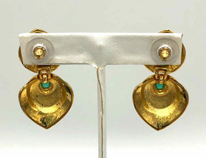 Goldtone Green Enamel Vintage Earrings