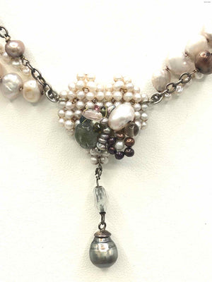 CHAN LUU White Multi-Color Sterling Silver Pearl Heart SS Pearl Neck