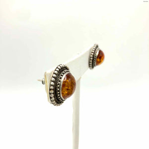 Orange Sterling Silver Amber Round Studs ss Earrings