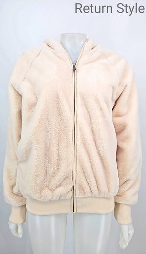 PJ SALVAGE Ivory Furry Zip Up Hoodie Women Size SMALL (S) Jacket