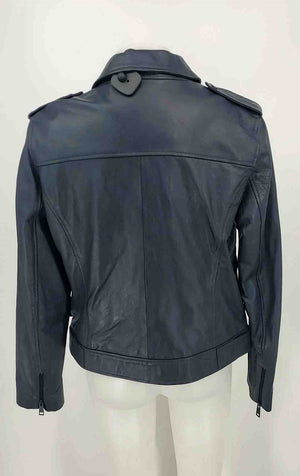 BARNEY'S Navy Black Leather Moto Women Size LARGE  (L) Jacket