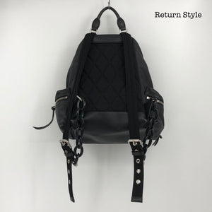 BURBERRY Black Silver Leather Pre Loved Backpack