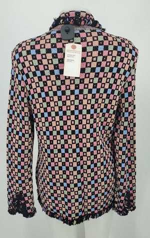 BRENDA FRENCH Black Pink Multi Knit Print Blazer Women Size MEDIUM (M) Jacket