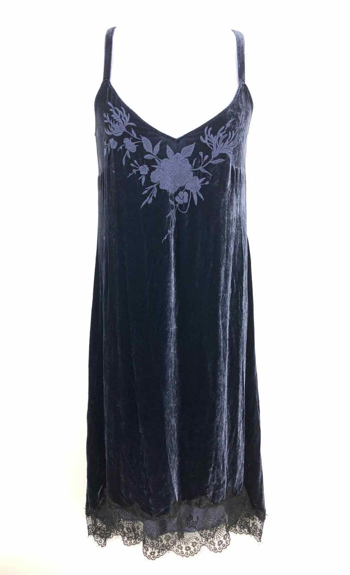 JOHNNY WAS Navy Velvet Embroidered Spaghetti Strap Size LARGE  (L) Dress