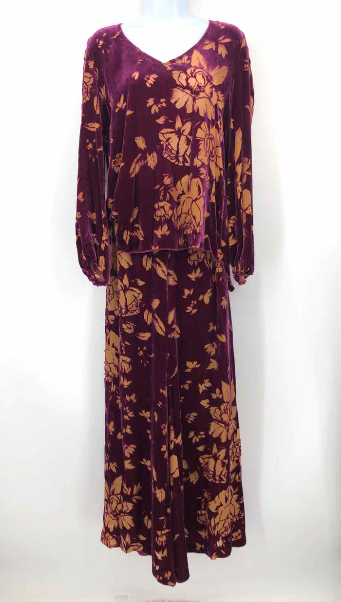 JADE by Johnny Was Purple Tan Multicolor Velvet Burn-Out Top & Pants Pants Set