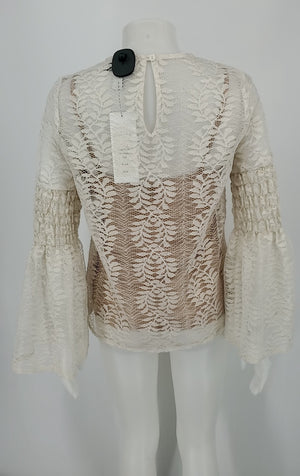 JOSEPH RIBKOFF White Tan Lace Longsleeve Size 8  (M) Top