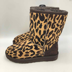 UGG Brown Tan Fur Leather Leopard Ankle Boot Shoe Size 5 Boots