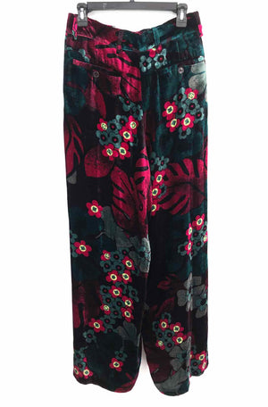 DRIES VAN NOTEN Teal Pink Velour Wide Leg Size 38 (Small) Pants