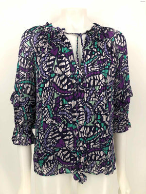 RAMY BROOK Navy & White Green Print Blouse Size Petite (S) Top