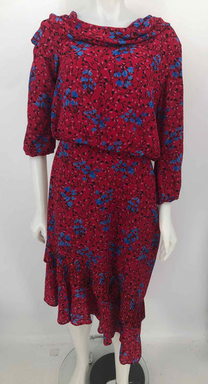 SALONI Red & Blue Pink & Black Floral Off Shoulder Size 12  (L) Dress