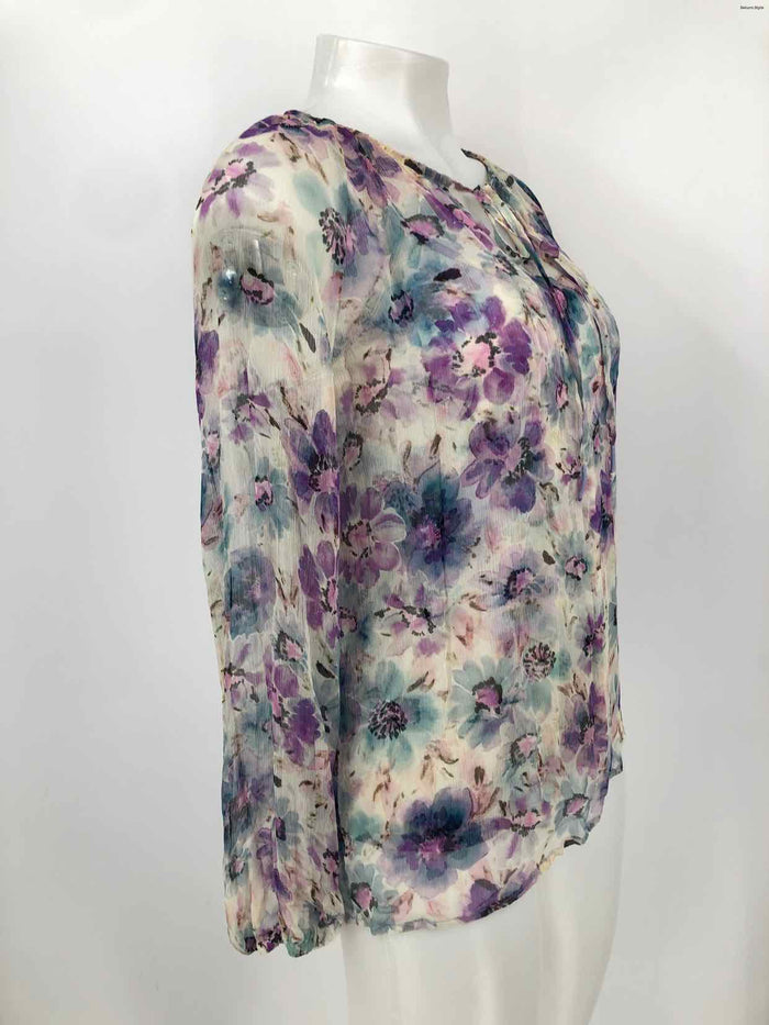 JOHNNY WAS Purple Beige Multi Silk Floral 2 Layer Size X-SMALL Top