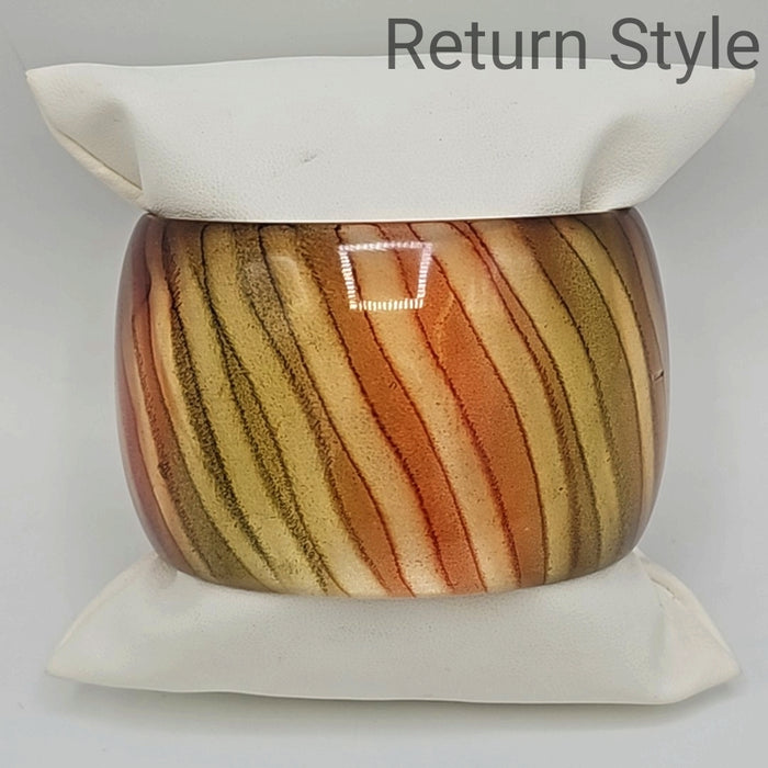 Brown Olive Plastic Pre Loved Stripe Wide Bangle Bracelet