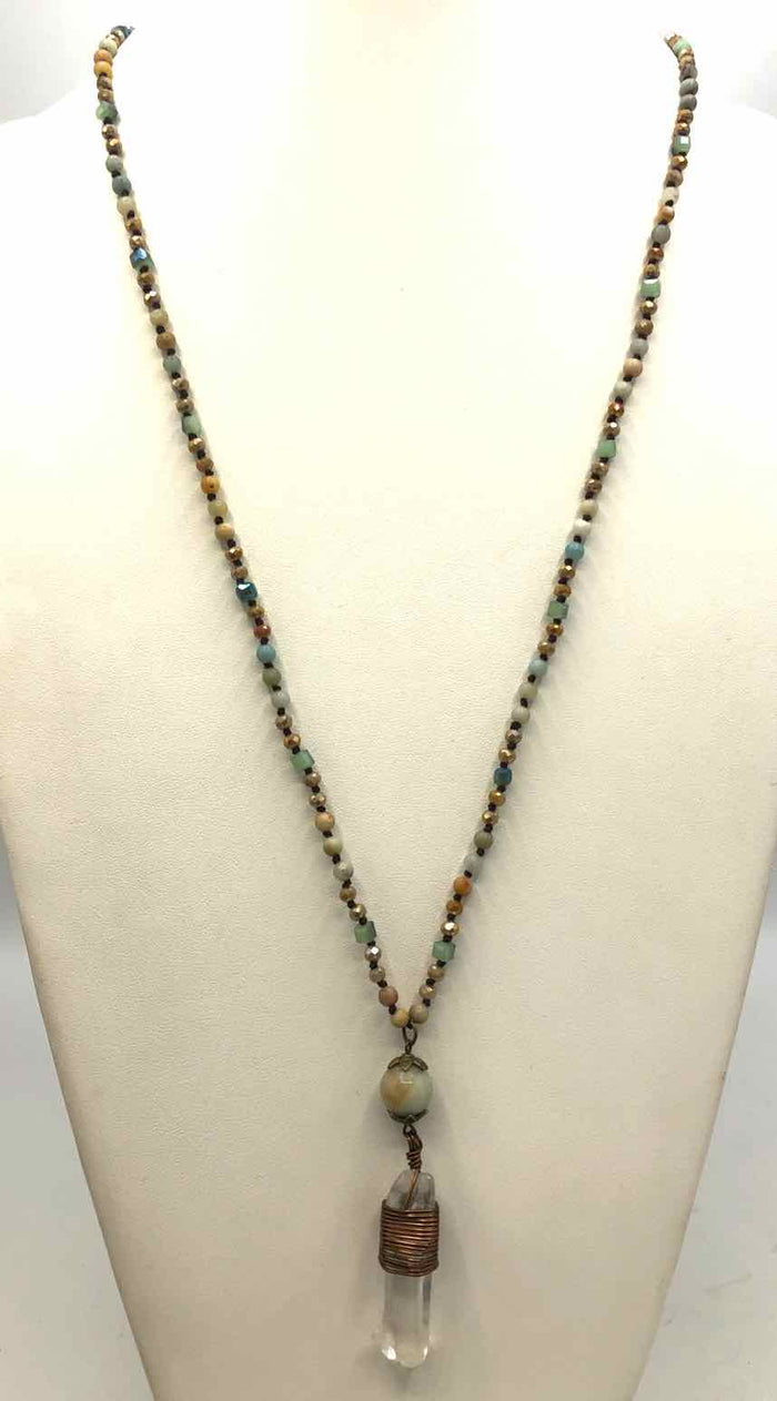 Lt Green Peach Quartz Beaded 36" Necklace