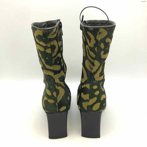 AGNES B. Olive Black Calf Hair Heels Print Bootie Shoe Size 37 US: 7 Shoes