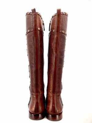 TORY BURCH Brown Gold Pebbled Leather Studded Knee High Shoe Size 8-1/2 Boots