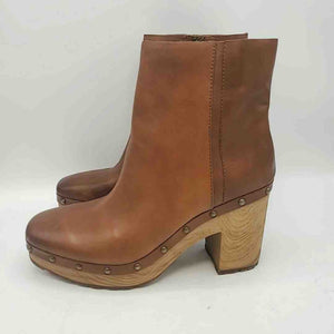 EVEREVE Brown Tan Leather Upper Platform Cork 3" Chunky Heel Boots