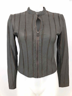 BANO EE MEE Gray Leather Stripe Zip Front Women Size 6  (S) Jacket