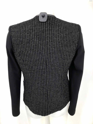 THEORY Black White Leather Trim Tweed Blazer Women Size 6  (S) Jacket