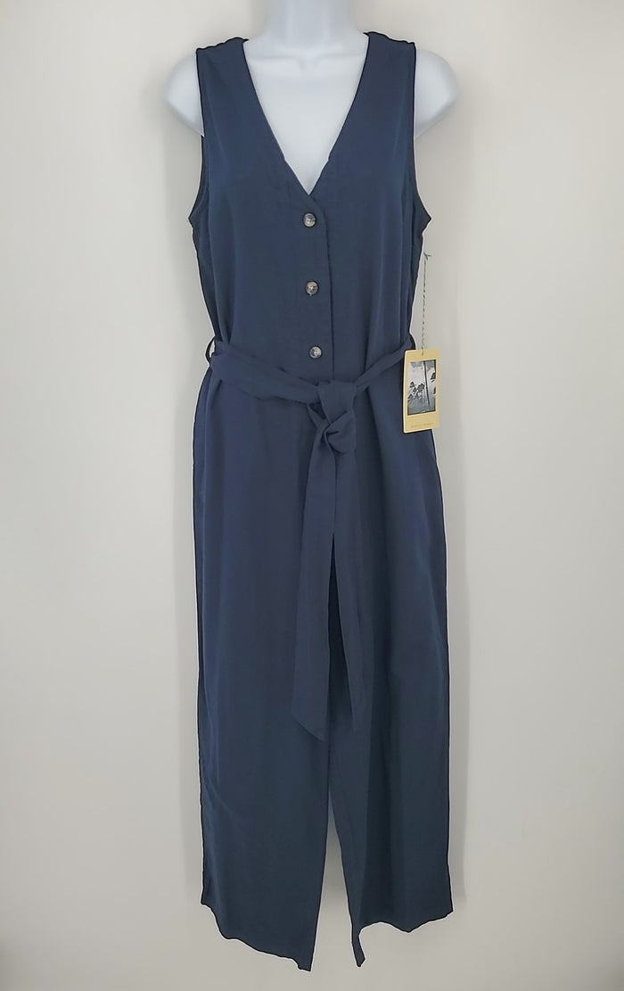 TROVATA - BIRDS OF PARADISE Navy Tank Half Button Up Size MEDIUM (M) Jumpsuit