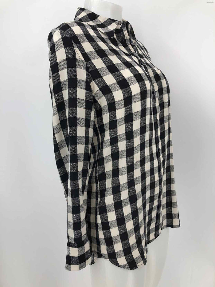 EQUIPMENT Ivory Black Silk Checkered Longsleeve Size X-SMALL Top