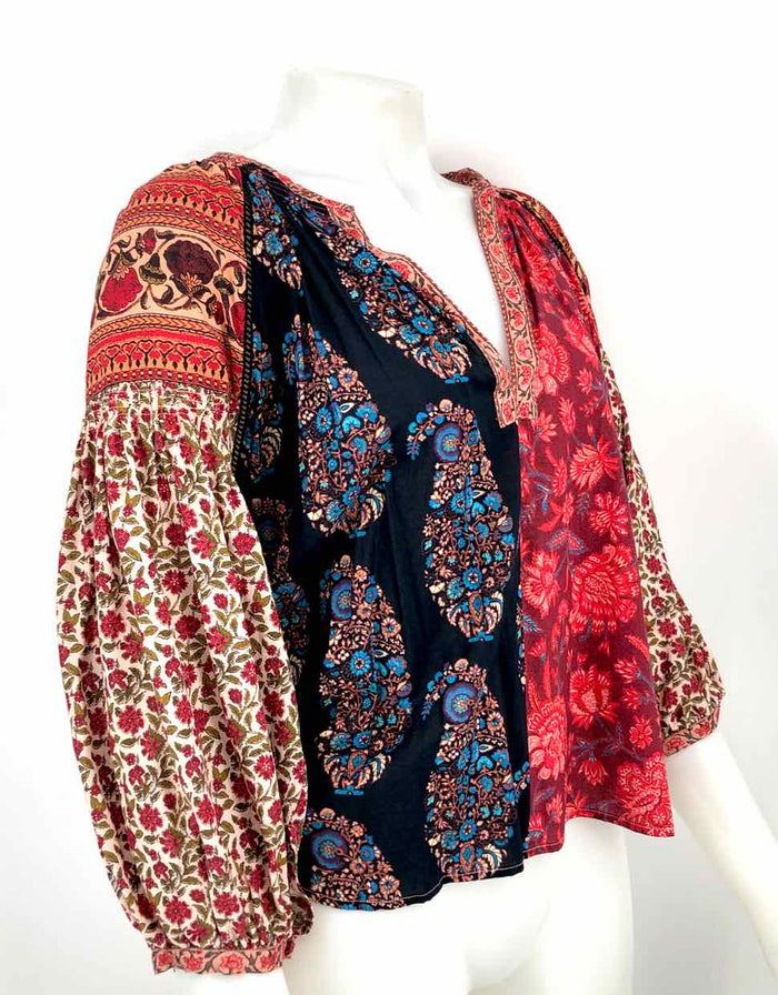 BOTEH Red & White Blue Multi Floral Puff Sleeves Size MEDIUM (M) Top