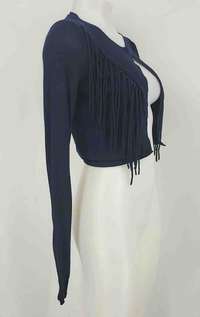 ELIE TAHARI Navy Merino Wool Fringe Crop Size X-SMALL Sweater