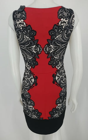 JOSEPH RIBKOFF Black Red Multi Floral Print Tank Size 8  (M) Dress