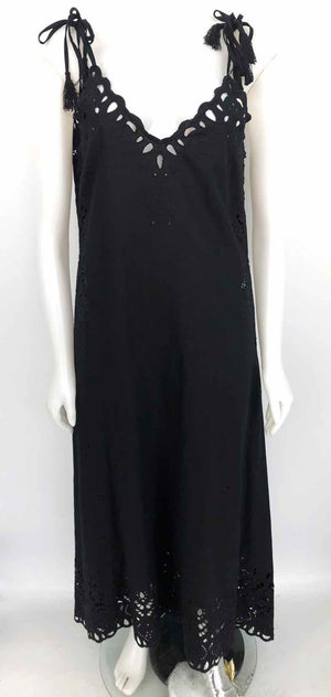 THEORY Black Linen & Cotton Eye Print Spaghetti Strap Size 8  (M) Dress