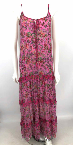 JOHNNY WAS Pink Green Multi Silk Floral Print Maxi Length Size X-SMALL Dress