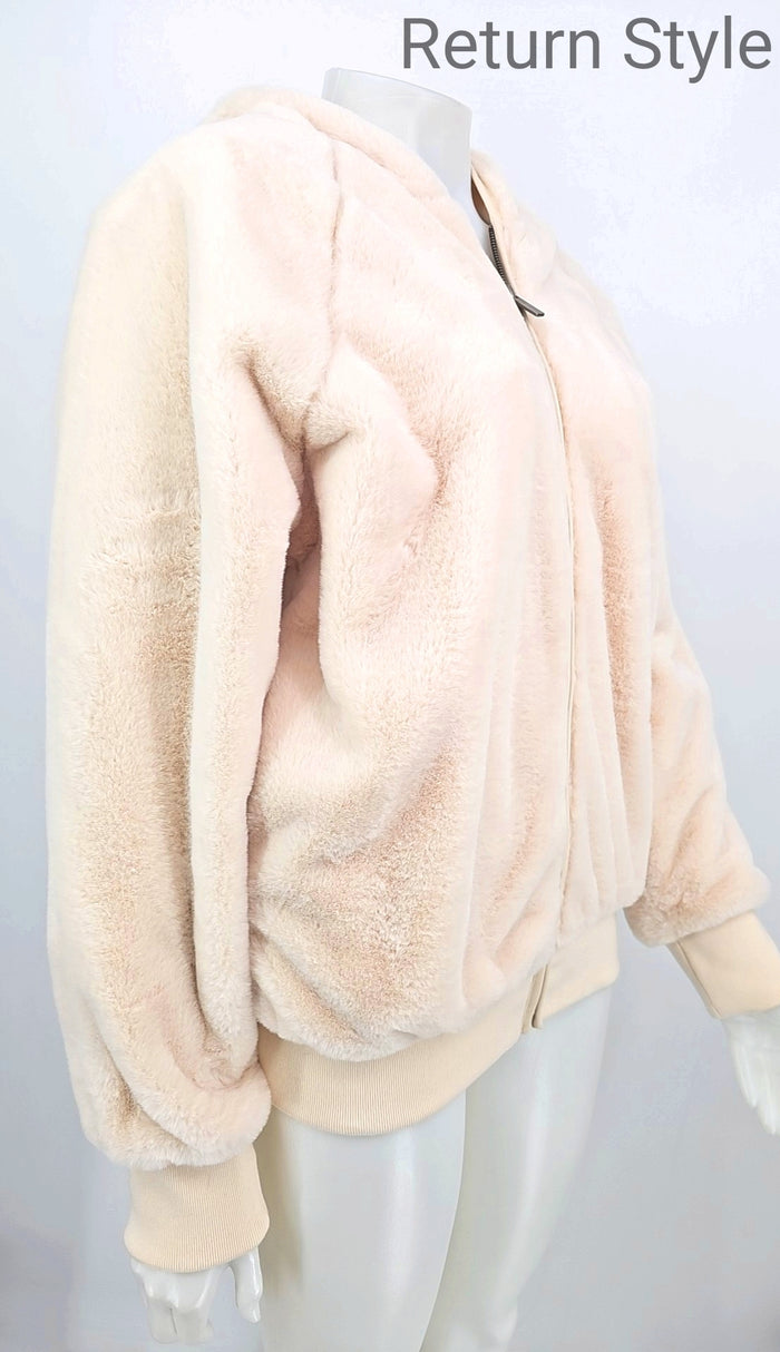 PJ SALVAGE Ivory Furry Zip Up Hoodie Women Size SMALL (S) Jacket