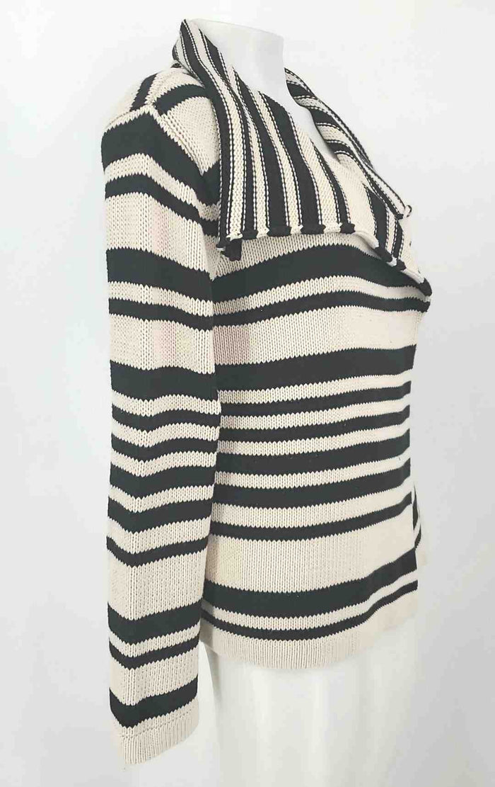 ELAINE KIM Beige Black Cotton Stripe Open Cardigan Size SMALL (S) Sweater