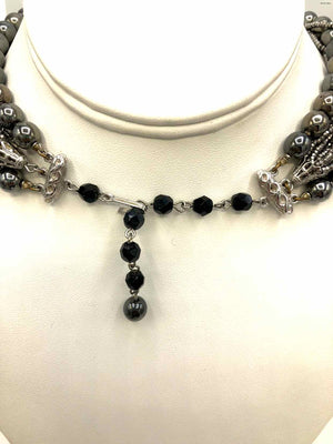 ALICE CAVINESS Gray Beaded Vintage Multi-Strand 15"-18" Necklace