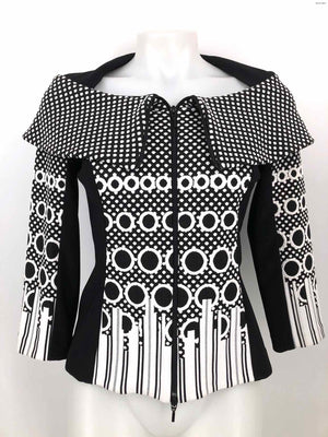 JOSEPH RIBKOFF Black White Print Zip Up Women Size 8  (M) Jacket