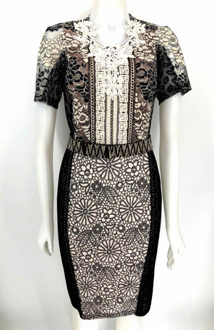 BYRON LARS Black Beige Lace Chain Trim w/belt Size 4  (S) Dress