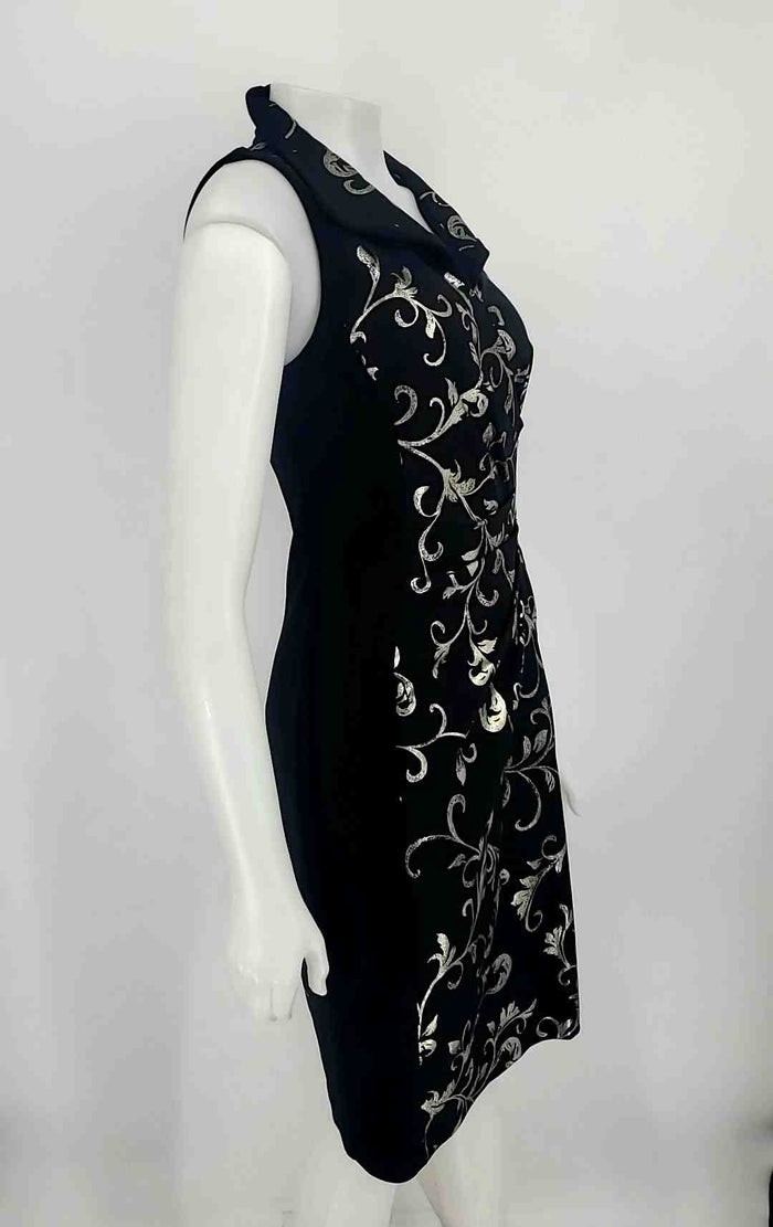 JOSEPH RIBKOFF Black Gold Gathered Collar Size 8  (M) Dress