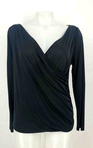 RALPH LAUREN Black Silk Blend Ruched Longsleeve Size LARGE  (L) Top